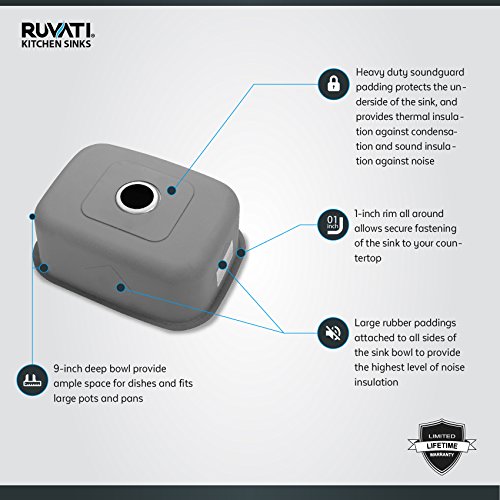 Ruvati RVM4132 Undermount 16 Gauge 24" Kitchen Single Bowl Sink, Stainless Steel