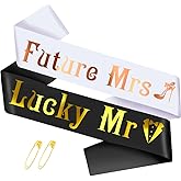 2Pcs Future Mrs & Lucky Mr - Bride to Be and Groom to Be Sash Kit, Gold Glitter Bachelorette & Bachelor Soft Satin Sash for Wedding Bridal Shower Party Decorations Engagement Gifts (White and Black)
