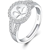 LGSY Sterling Silver CZ Round Ring Mounting for Women, Adjustable Ring Fittings Accessories for Pearl Jewelry Making