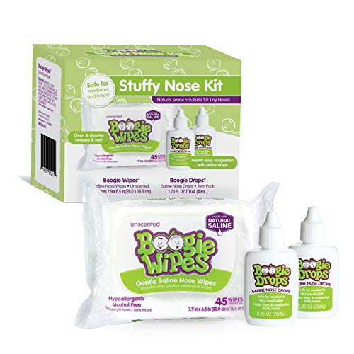 Boogie Stuffy Nose Relief Kit Wipes, FSA/HSA Eligible, Baby Wipes Unscented Wipes 45 Count (Pack of 1), Baby Nasal Saline Drops Drops 2 Bottles Total (Pack of 1)…