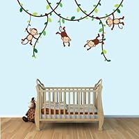 Green and Brown Monkey Wall Decal for Baby Nursery or Kid