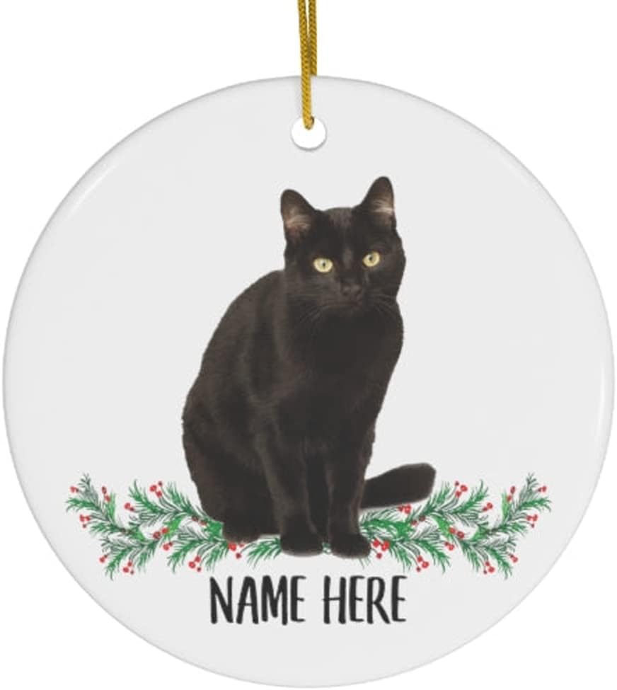 Ornaments - Funny Personalized Name Havana Cat Black Gifts 2023 Christmas Tree Ornaments Circle Ceramic