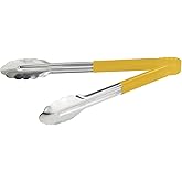 Winco 12" Stainless Steel Serving Tongs with Plastic Handle, Yellow