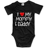 Pengshiliu I Love My Mommy and Daddy Infant Toddler Climbing Bodysuit Short Sleeve Romper Jumpsuit Black, 0-6 Months