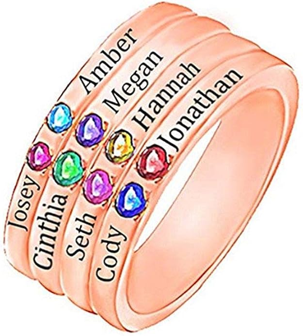 Personalised Pink Silver and Gold Family Ring Engraved with The Name of