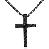 Mikovivi Cross Necklace, Stainless Steel Black Bible Verse Pendant Necklaces Christian Crucifix Jewelry Gifts American Flag Cross Jesus Chain for Family Friends Men