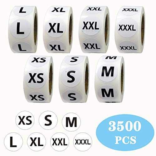 3500 PCS Clothing Size Stickers Labels 7/8" Round Self Adhesive Size