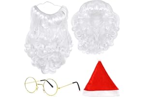 BigOtters Santa Costume Accessory, 4pcs Christmas Set with Glasses, Xmas Hat, Deluxe Long White Santa Claus Beard and Wig for Men Women Cosplay Dress up Props