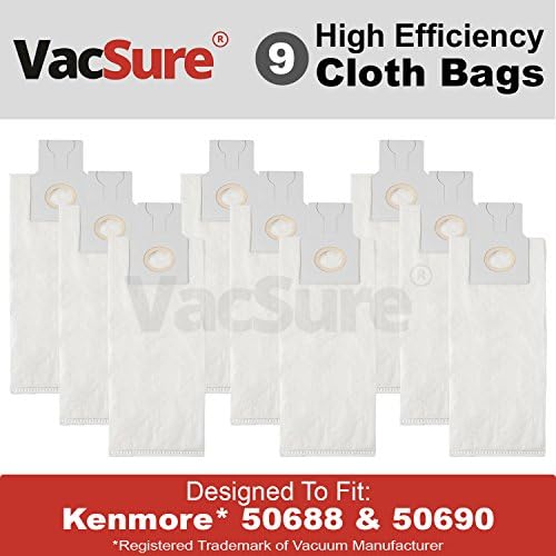 Kenmore HEPA Cloth Vacuum Bags TYPE O &amp; U for Upright Vacs, Panasonic Type U-2 Vacuum Bags by VacSure (9 Bags Included)
