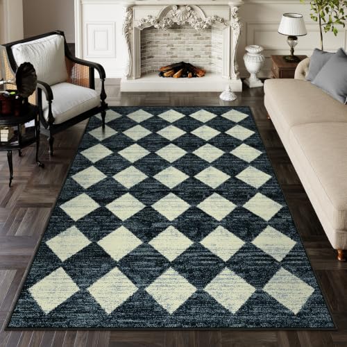 Lahome Tapis Moderne Contemporain Imitation Laine Noir 15,2 x 23,7