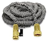 Titan Expanding Hose with Solid Brass Connectors, Double Layer Latex Core, Grey Fabric, 150-Feet