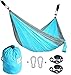 Cutequeen Steel Stand with 210T Nylon Hammock and Tree Straps Hold Up 600Lbs Space Saving (Sky Blue/Grey)