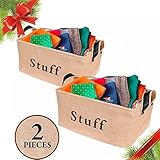 Jute Storage Toys Eco-Friendly Collapsible Storage Bins Baby Nursery Organizer with Handles Lightweight Box for Clothes Toys Kids Laundry Blankets Pillows Bedrooms Kitchen Closet – 14” x 10” x 8”