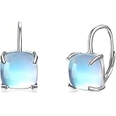 VONALA Square/Triangle Geometry Moonstone Leverback Earrings 925 Sterling Silver Hoop Earrings for Women Birthday Gifts