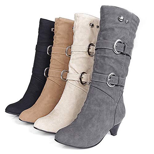 Londony ♥‿♥ Clearance Sales,Women's Faux Fur-Lined Knee High Mid Calf Boots Buckles Combat Riding 817 Boots