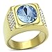 Men's Yellow Gold Plated Light Blue Oval Synthetic Stone Ring, Size 10