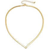 Minimalist Gold Silver Plated Flat Snake Chain Choker Necklace Punk Vintage V-shaped Short Collar Clavicle Necklace Dainty Thin Slider Choker for Women Hip Hop Jewelry-A gold
