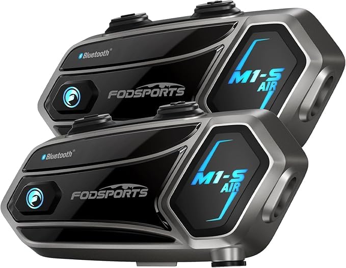 Fodsports M1-S AIR Helmet Bluetooth Headset, 4 Riders Up to 1200m bluetooth motorcycle headset 5.0 with Waterproof Noise Cancellation, Music Share, FM, AUX (Dual pack)
