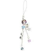 Phone Charm, Jellyfish Cellphone Case Strap with Crystal Star & Fringe - Beaded Y2K Cartoon Handmade Ornament Hook, Pink Cute Anime Aesthetic Jewelry Accessories Decorations for Keychain, Women, Girls