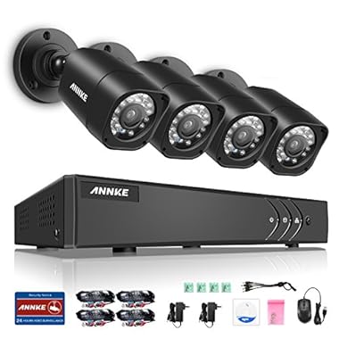 ANNKE 8 Channel Security Camera System 1080P Lite H.264+ CCTV DVR Recorder and (4) 1080P Weatherproof Indoor/Outdoor Surveillance Cameras, Email Alert with Snapshots, NO Hard Drive