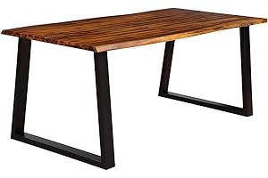 Giantex Rectangular Acacia Wood Dining Table Rustic Indoor & Outdoor Furniture (Rustic Brown&Black)