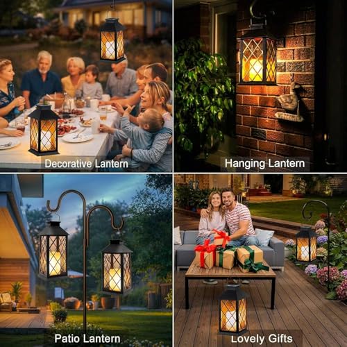 Yowin 2 x 35 cm Large Solar Garden Lantern with Candle, Tempered Glass, Waterproof Table Lamp Hanging Lamp, Solar Outdoor for Balcony Garden – Black