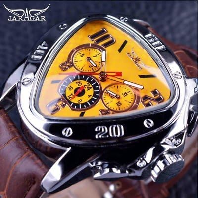 Leather Strap Geometric Triangle Sport Racing Automatic Wristwatch for Men