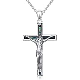 FLYOW Religious Cross Pendant Necklace 925 Sterling Silver Abalone Shell Cross/Infinity Symbol/Tree of Life/Jesus/Star of David Pendant Jewelry for Women Men Christian Valentine Christmas Birthday