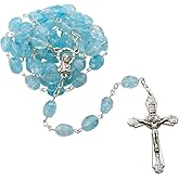 Venerare Glass and Metal Rosary with Large Hail Mary Beads | Silver-Tone Crucifix | Comfortable to Hold | Great Catholic Gift for First Holy Communion and Confirmation | Made in Italy