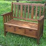 International Caravan VF-4124-IC Furniture Piece 3-Drawer Acacia Bench with Arms