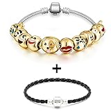 Cute Animals Emoji Charms Bracelet 18K Gold Plated Include 10 Pieces of Interchangeable Emoji Beads Enamel