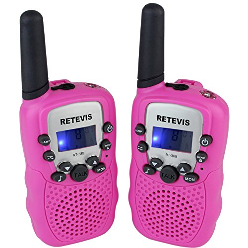 Retevis RT-388 Walkie Talkies for Kids 22 Channel FRS LCD Display Flashlight VOX Kids Walkie Talkies (2 Pack, Pink)