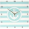 3dRose DPP_179691_2 Nautical Anchor Circle on Turquoise and White Stripes Aqua Teal Wall Clock, 13 by 13-Inch