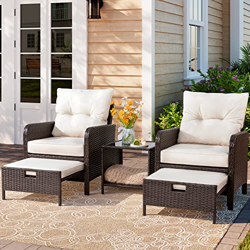 Vongrasig 5 Piece Wicker Patio Furniture Set, All Weather PE Wicker