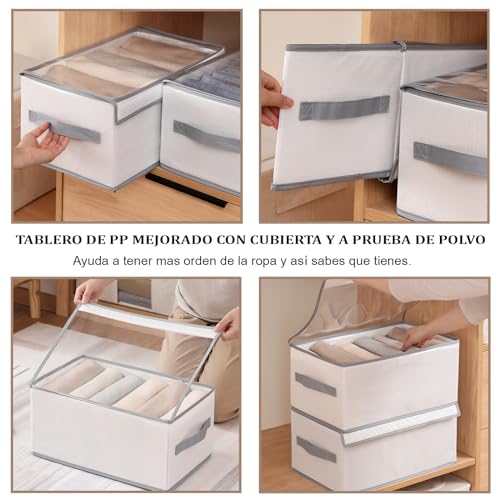 Organizador de Ropa para Closet 3 Piezas, Organizadores de Cajones Ropa Plegable, con 12 Compartimentos y Cubierta de malla transparente para jeans, ropa, camisas, almacenamiento de guardarropa
