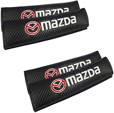 4pcs Sporty Carbon Black Car Seat Safety Belt Strap Covers Shoulder Pad Compatible Use For Mazda Car As Decoration Pad