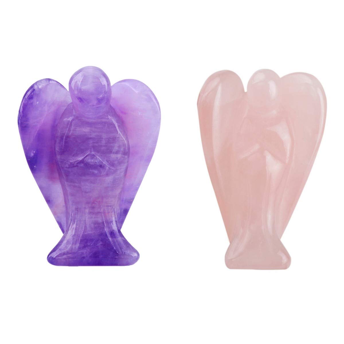 mookaitedecor 1.5 Inch Rose Quartz & Amethyst Crystal Guardian Angel Gemstone Carved Figurine Statue Home Ornament, Love Peace Lucky Charm Stone Angel for Reiki Chakra Decoration