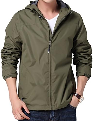 BINGKA Mens Casual Outdoor Hooded Windbreaker Sportswear Lightweight Outwear Jacket Coat Armygreen US Size S (Asia Size M)