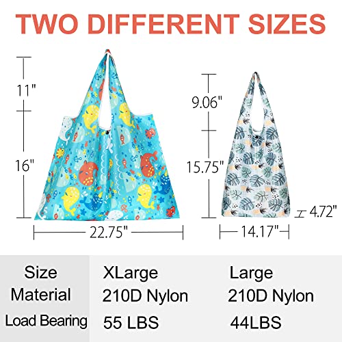 LotFancy Reusable Grocery Bags,Extra-Large/Large Foldable Shopping Bags with Attached Pouch, Waterproof Nylon Grocery Bags, Machine Washable and Eco-Friendly