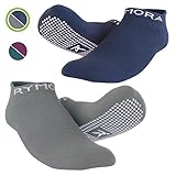 Rymora Grip Socks for Women & Men - Sticky Anti Slip Non Skid - Perfect for Yoga, Pilates, Barre, Hospital, Labor Delivery, Trampoline [2 Pairs: Navy & Grey] [Medium: US Men: 8-11 / US Women: 9-12]