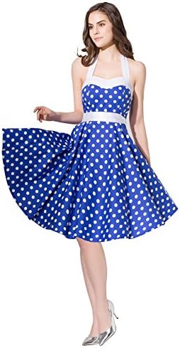 FiftiesChic Women's 100% Cotton Halterneck Floral Print 50s Inspired Vintage Rockabilly Party Dresses