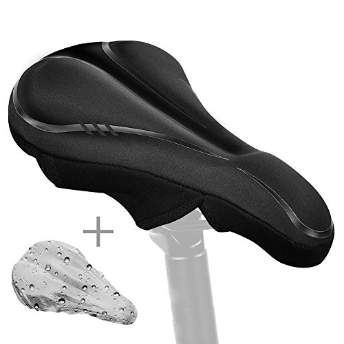 Sampow Premium Bike Gel Seat Cushion Cover – Most Comfortable Bicycle Saddle Pad for Spin Class or Outdoor Biking (Black)