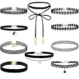 Choker Necklace, Xpatee Women Choker Necklace Set Black Velvet Lace Tattoo Choker Set Girls Stretch Necklace (10 PCS)