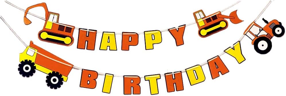 Moohome Construction Vehicle Happy Birthday Banner Dump Truck