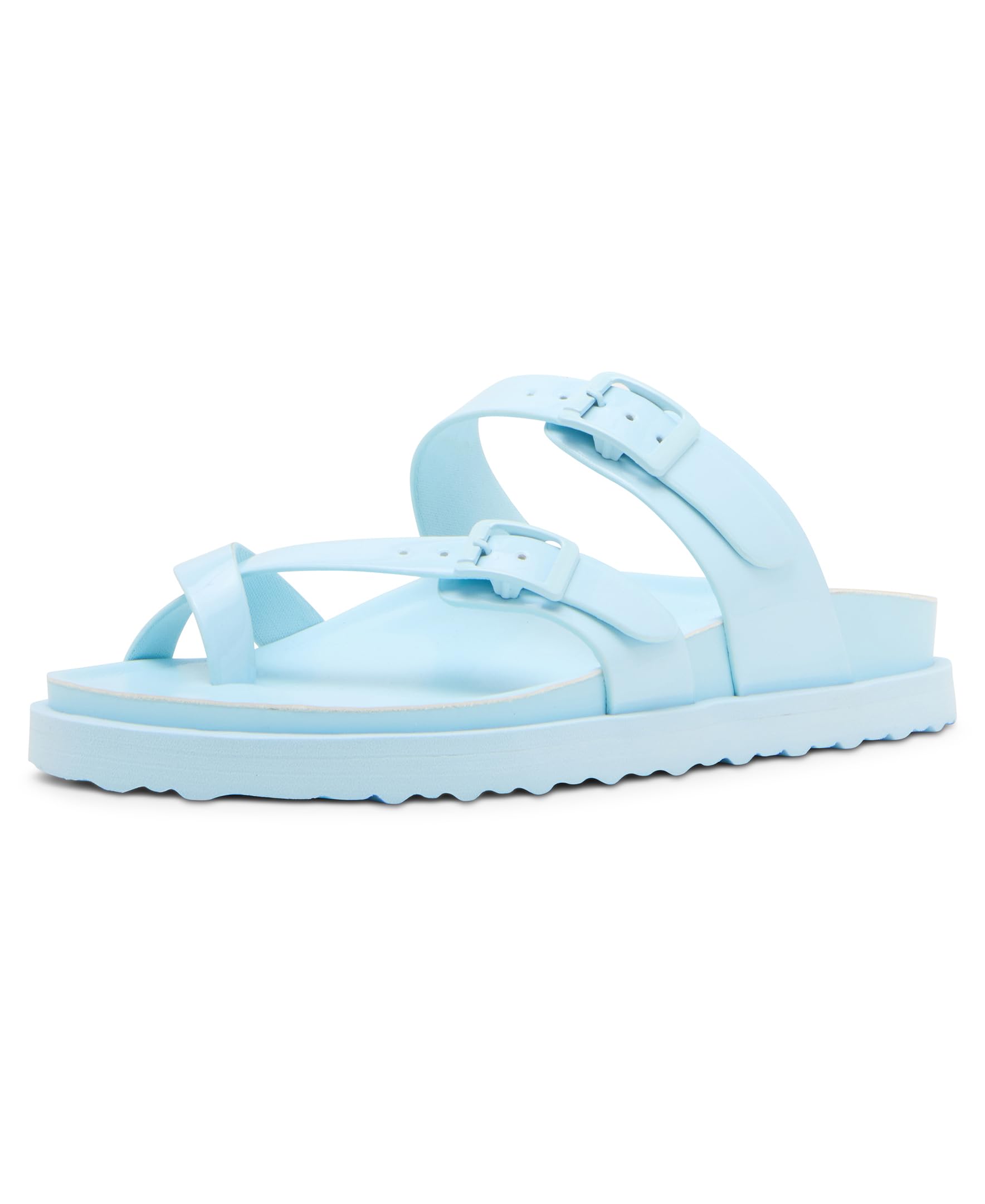 Madden Girl Women’s Mauii Footbed Sandal, Ice Blue Patent, 8.5