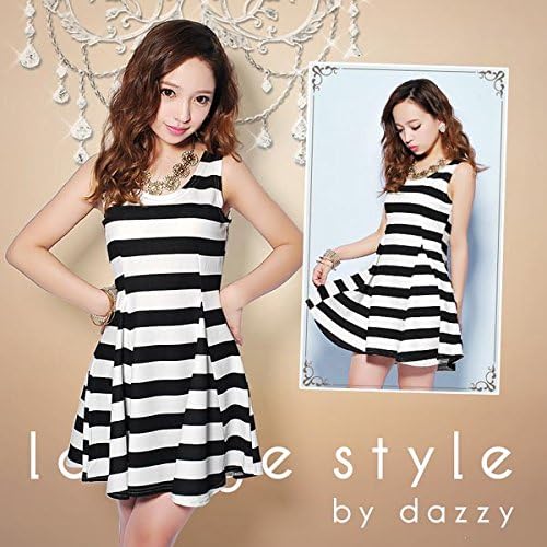 Amazon ラウンジスタイル Lounge Style ボーダー柄ノースリーブフレアミニドレス Aライン ワンピ レディース 1 ブラック ワンピース チュニック 通販