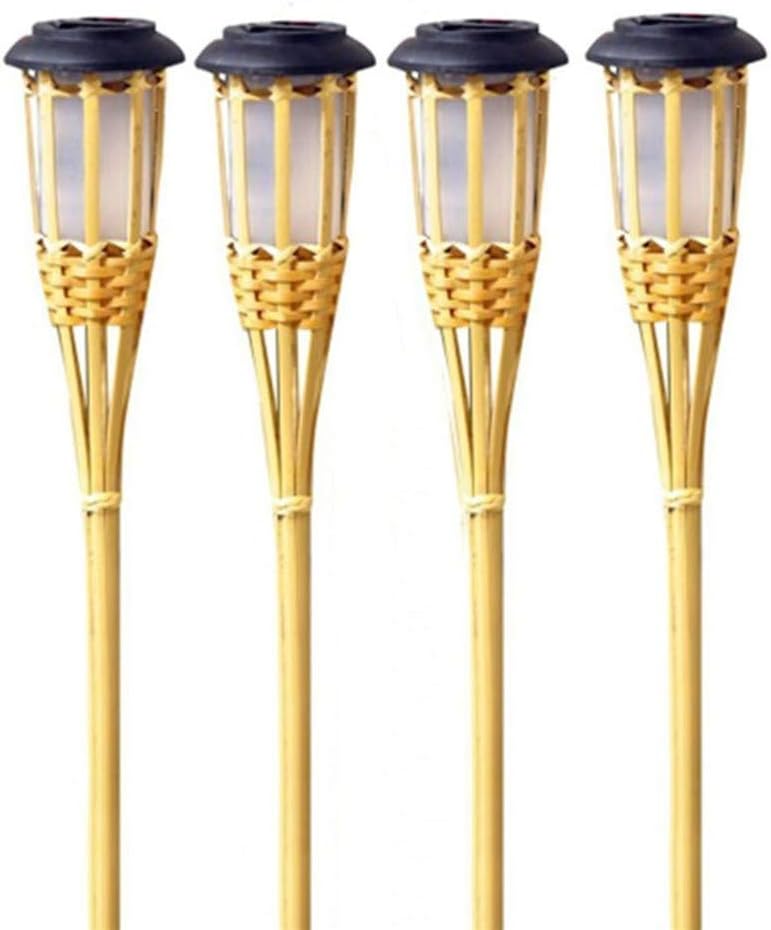 Solar Bamboo Tiki Torch Flame Warm LED Amber Flickering Light Landscape,4Pack