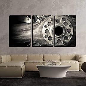 3 Piece Canvas Wall Art - Wooden Aircraft Propeller and Engine Cylinders - Modern Home Art Stretched and Framed Ready to Hang - 16"x24"x3 Panels
