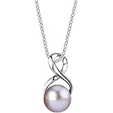 The Pearl Source 9.0-9.5mm Freshwater Pearl Pendant Necklace for Women - Cultured Pearl Necklace with Infinity Design | 14K Gold Plated 925 Sterling Silver Necklace with 16"-20" Adjustable Chain