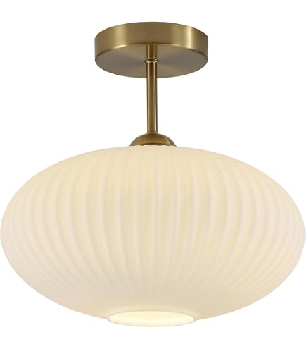 KCO Lighting 11.8'' White Ribbed Glass Semi Flush Mount Ceiling